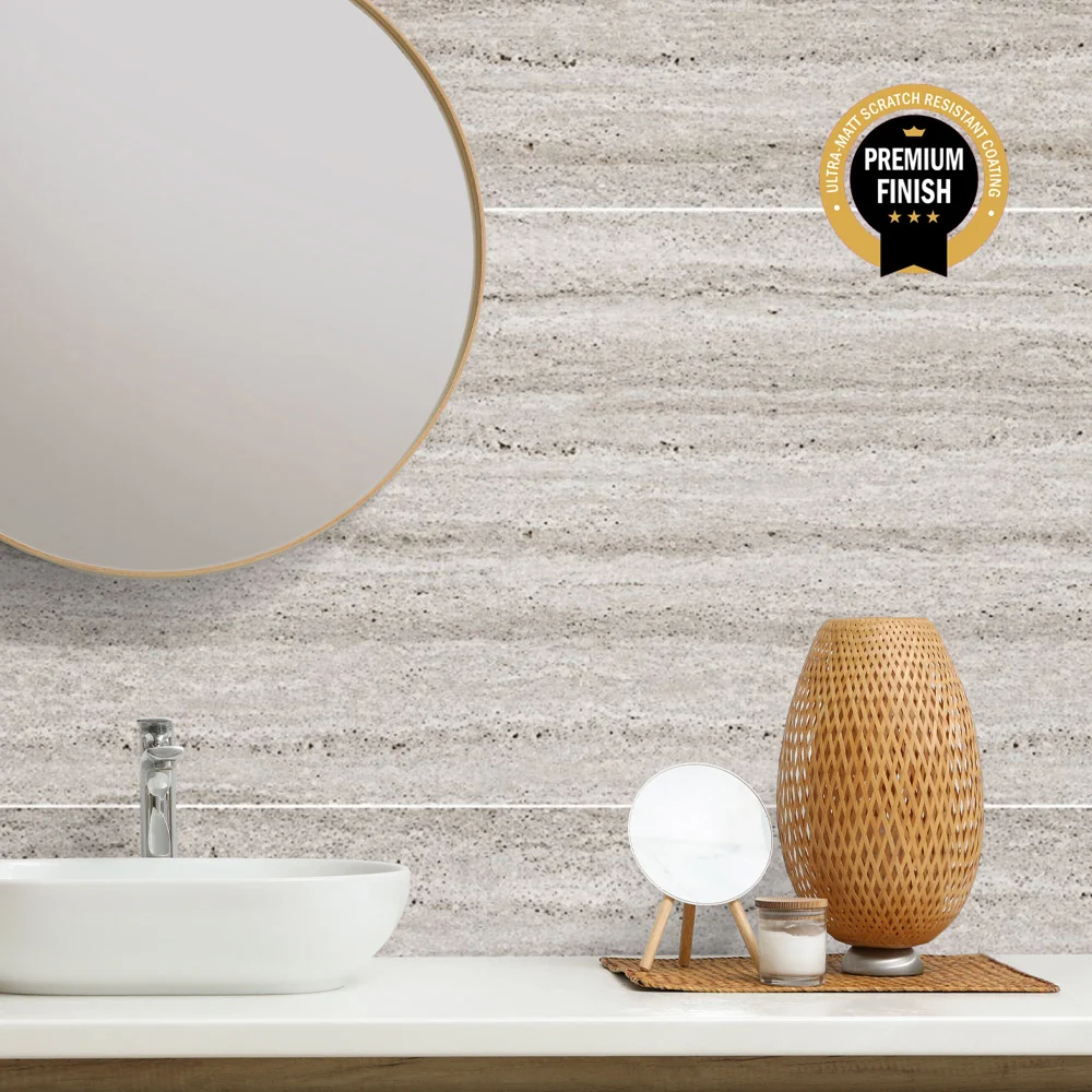 10mm Grey Travertine Large Tile Ultra Matt Shower Panel 1M x 2.4M - Image 3
