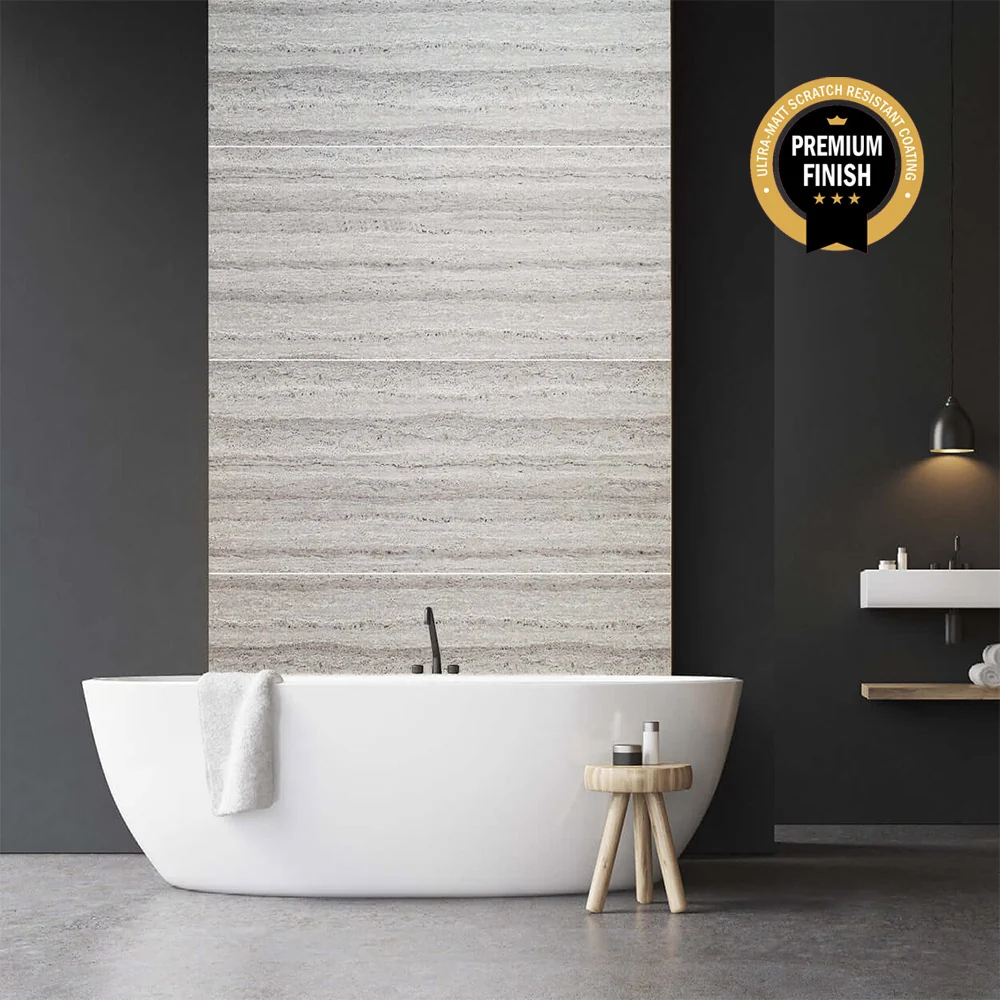 10mm Grey Travertine Large Tile Ultra Matt Shower Panel 1M x 2.4M - Image 5