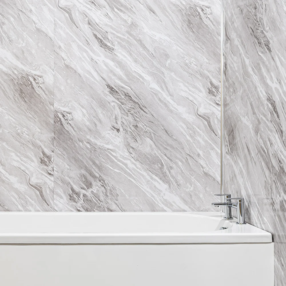 10mm Light Grey Marble Gloss Shower Panel 1M x 2.4M - Image 3