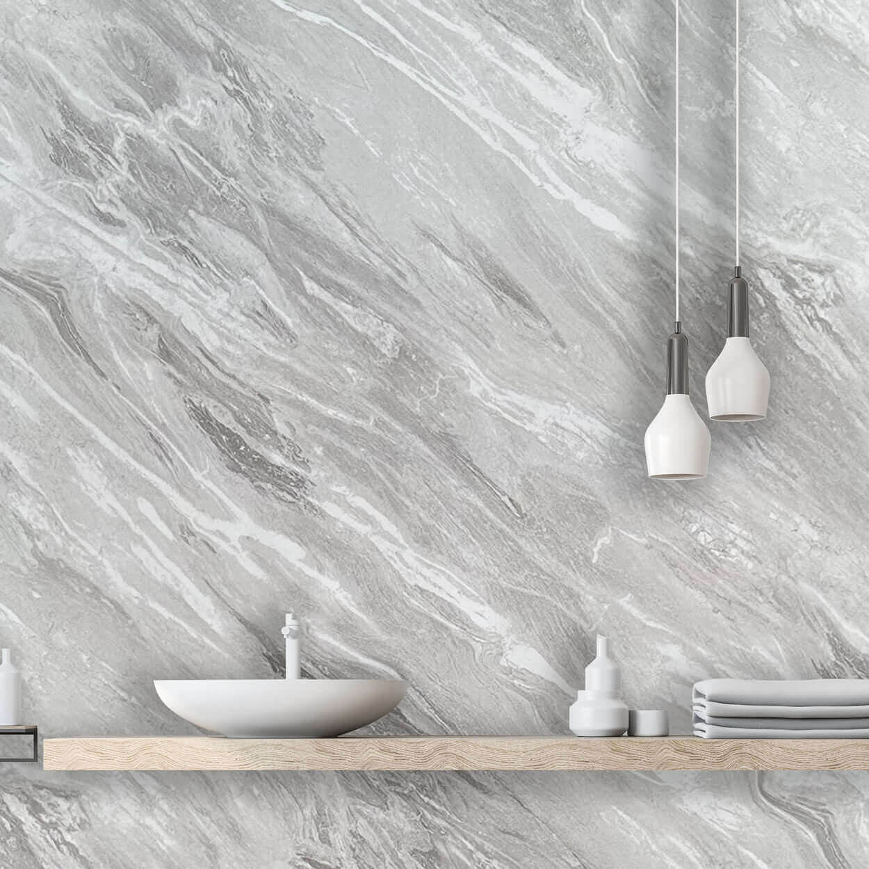 10mm Light Grey Marble Gloss Shower Panel 1M x 2.4M - Image 5