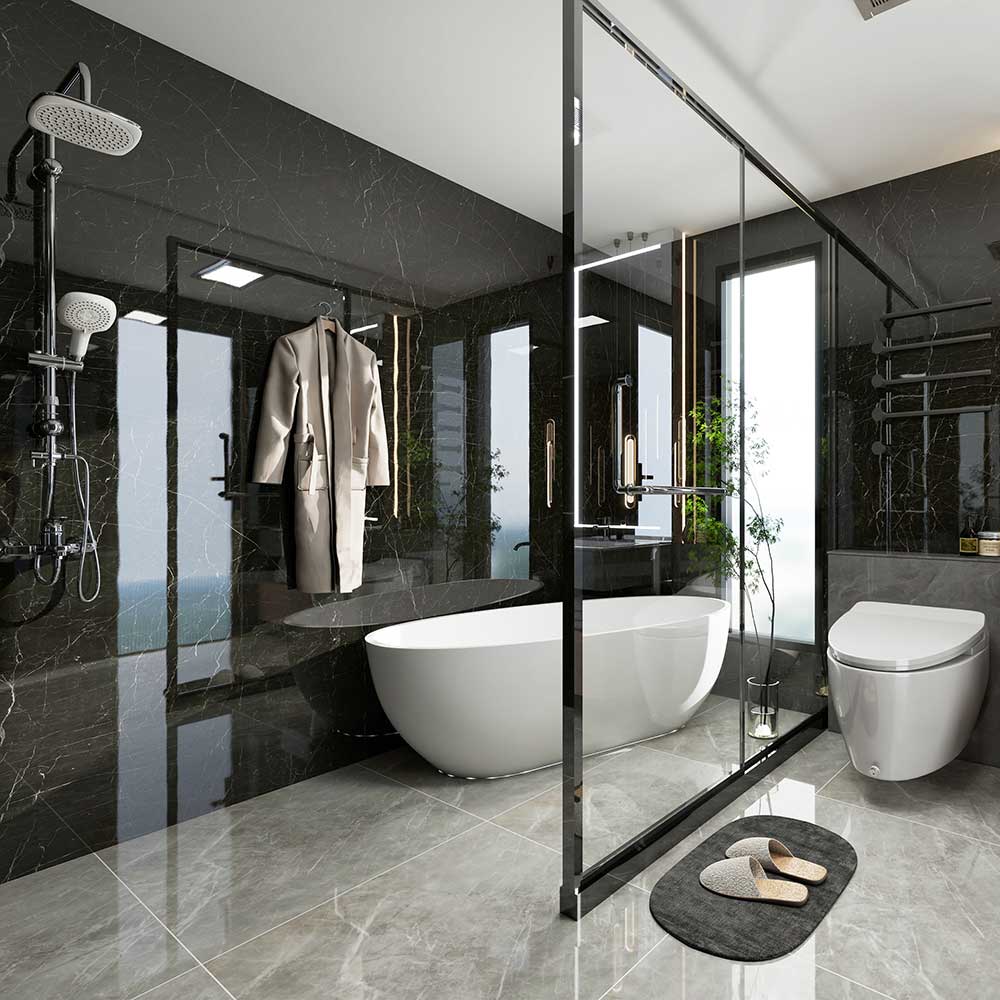 Solid Core Black Marble Gloss Shower and Wall Panels 300mm x 600mm - Pack of 8 - Image 3