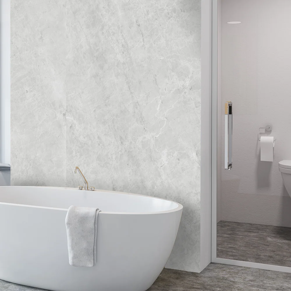 Solid Core Light Grey Marble Gloss Shower and Wall Panels 300mm x 600mm - Pack of 8 - Image 4