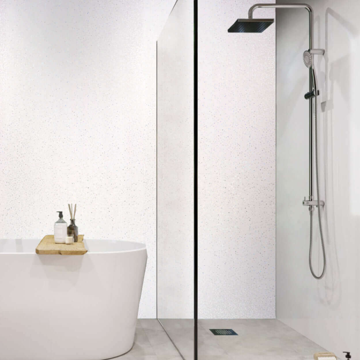 10mm Platinum White Sparkle Gloss Shower Panel 1M x 2.4M - Image 6